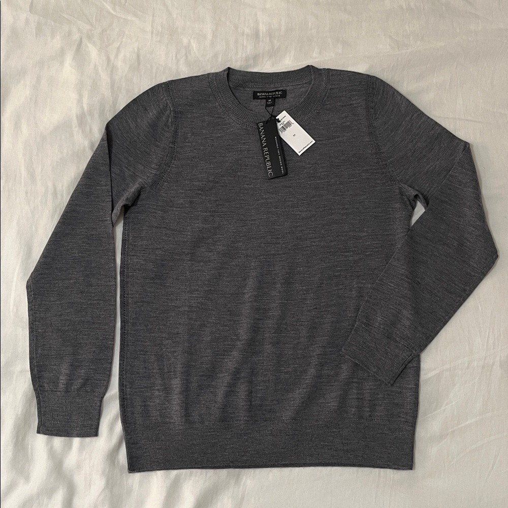 Banana Republic Merino Wool Charcoal Grey Crewneck Sweater